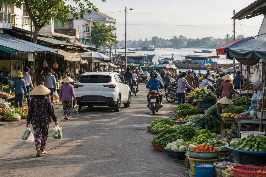 Chợ sáng Long Xuyên đông vui