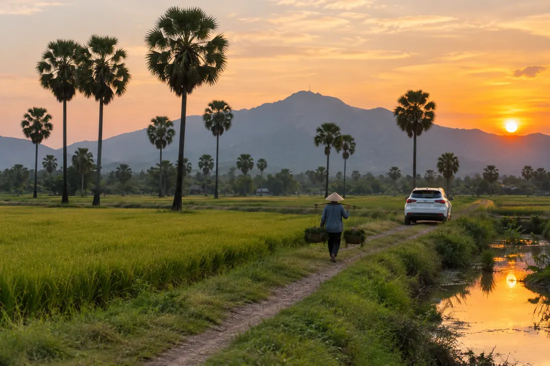 Cánh đồng thốt nốt Tịnh Biên lúc hoàng hôn