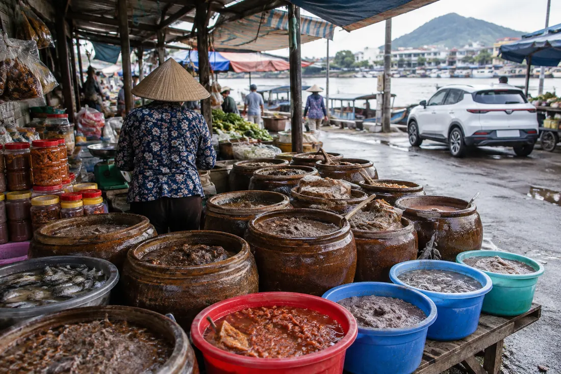 Sạp mắm ở chợ Châu Đốc
