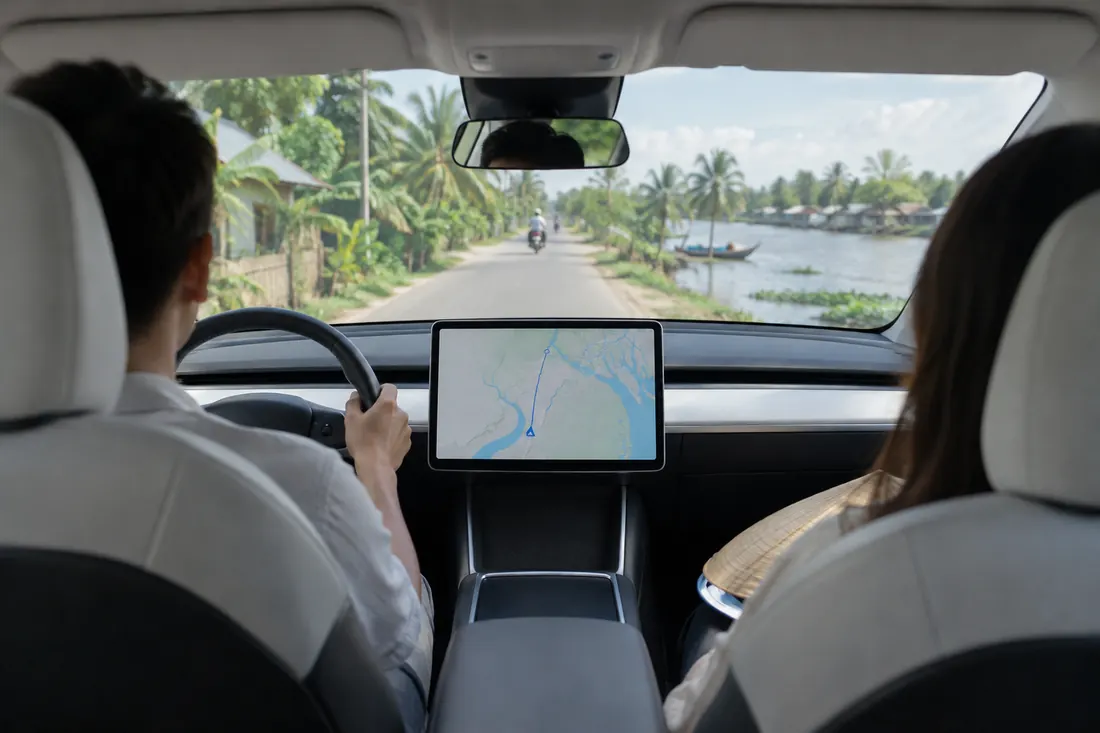 Khoang lái xe điện với màn hình trung tâm
